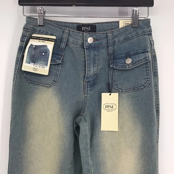 Rise Supply Co. Juniors Stretch Bootcut Mid-Rise Vintage Wash Jeans NWT Size 3 - Picture 3 of 10